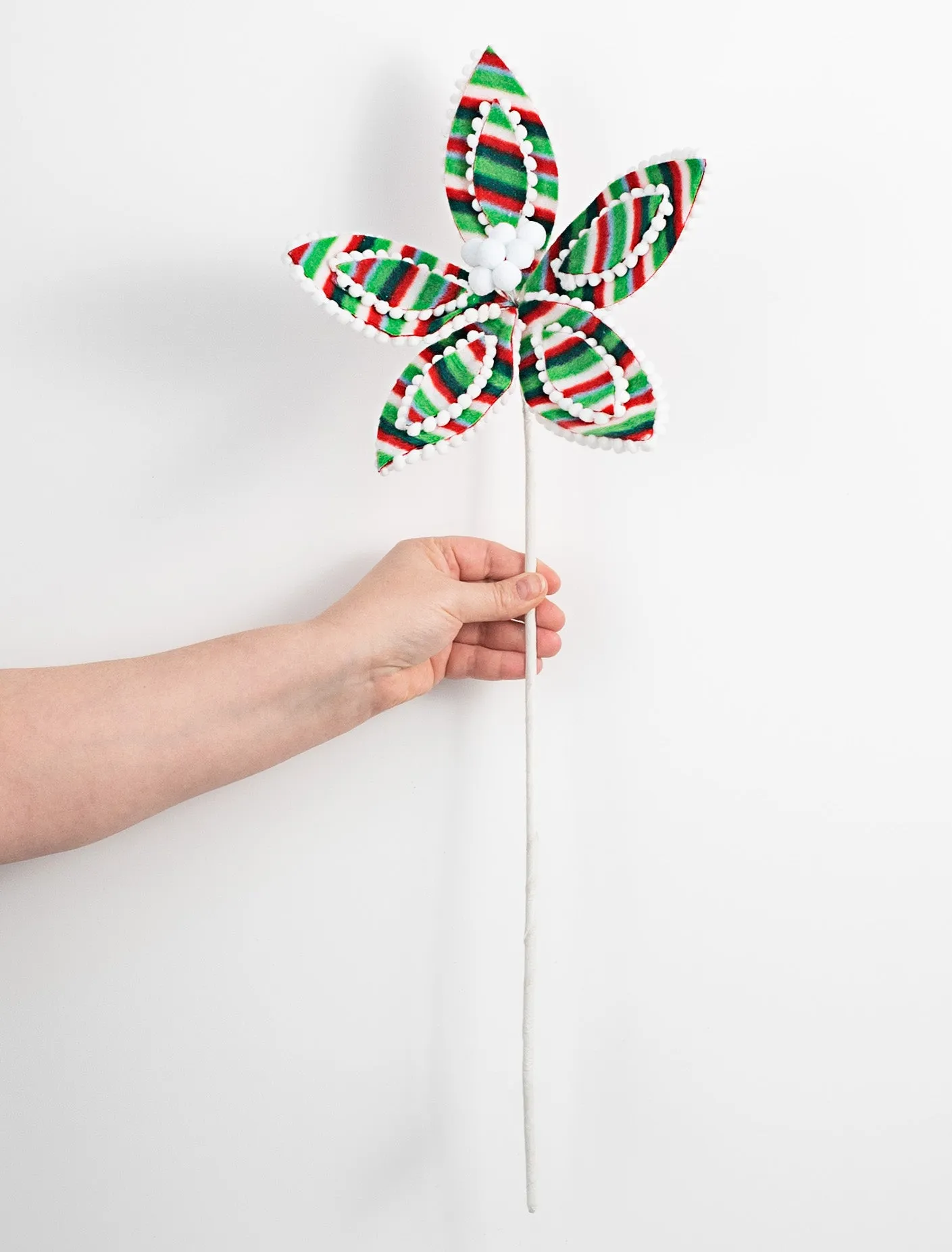 22" Stripe Poinsettia Stem: Red & Green