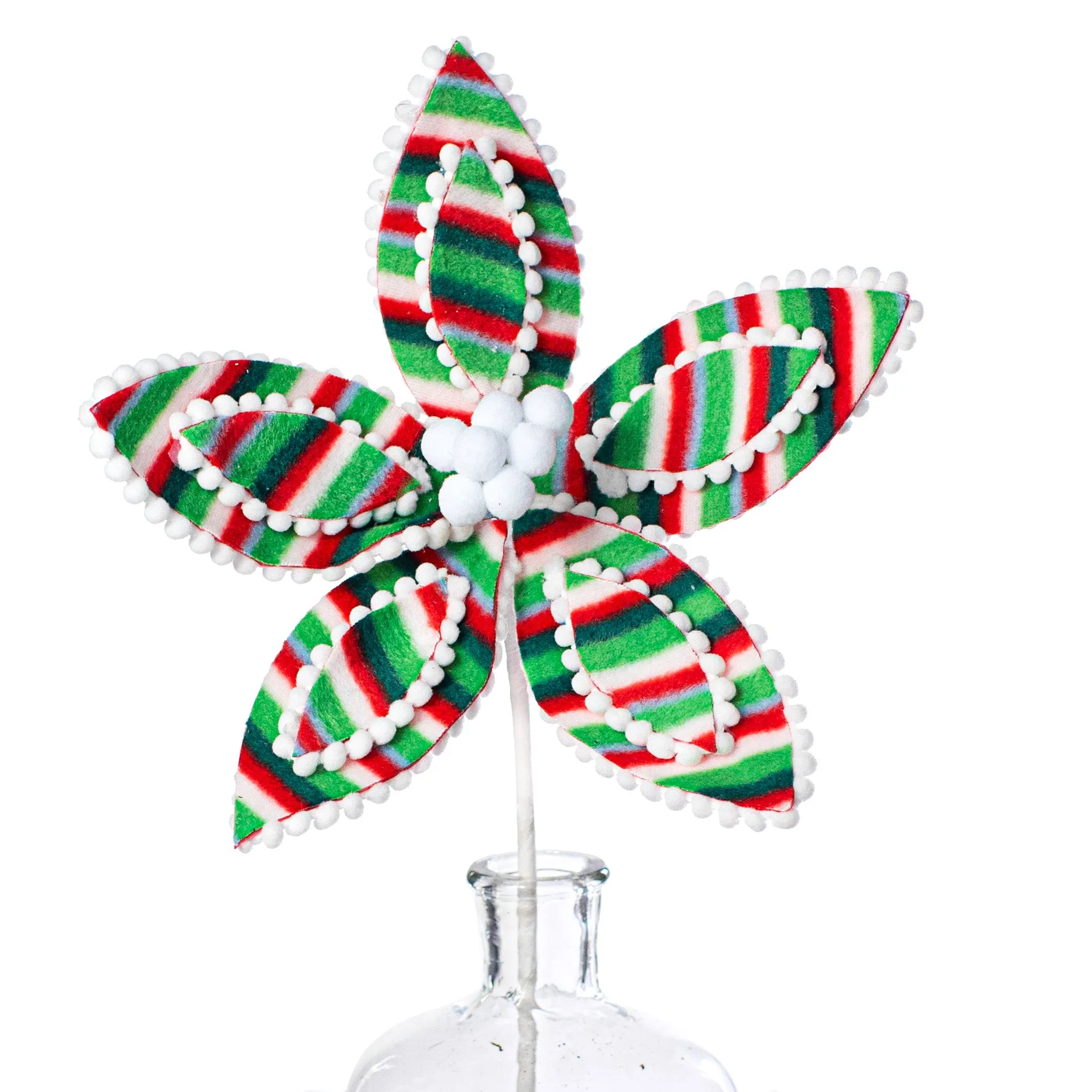 22" Stripe Poinsettia Stem: Red & Green