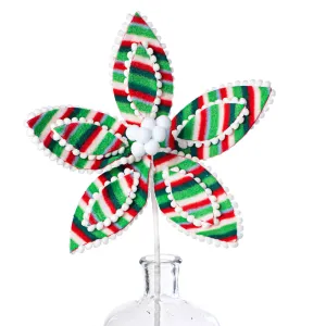22" Stripe Poinsettia Stem: Red & Green