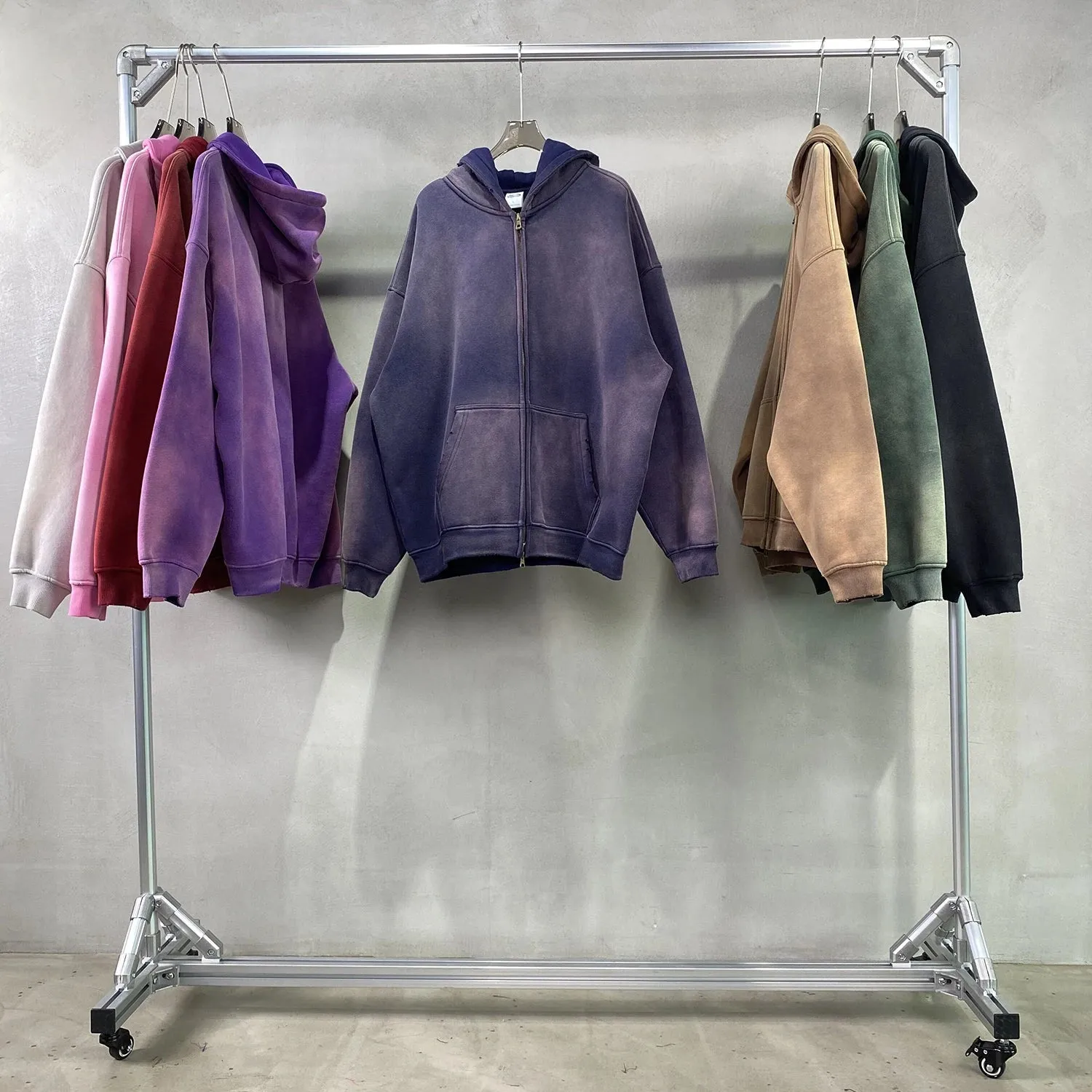 Aidase Men's Oversize Long Sleeve Washed Double Zipper Cardigan Hoodies Loose Plus Plush Gradient Women's Hooded Pullovers Winter