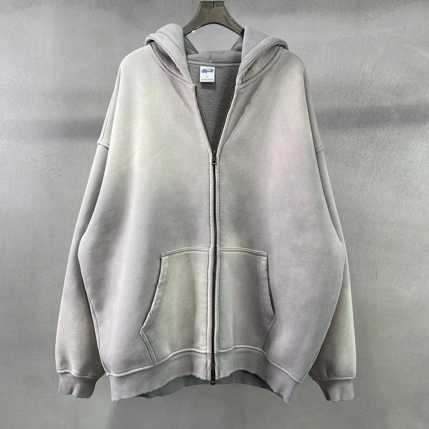 Aidase Men's Oversize Long Sleeve Washed Double Zipper Cardigan Hoodies Loose Plus Plush Gradient Women's Hooded Pullovers Winter
