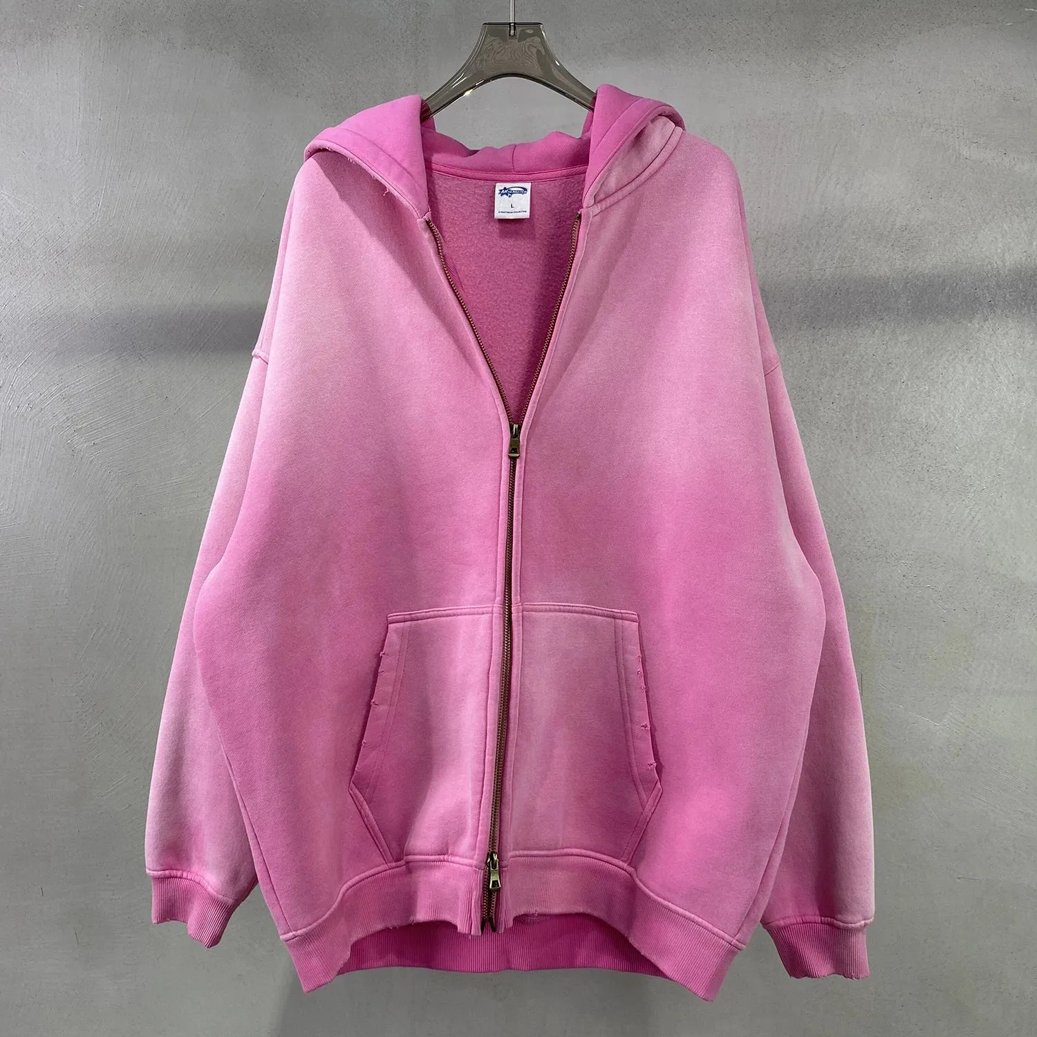 Aidase Men's Oversize Long Sleeve Washed Double Zipper Cardigan Hoodies Loose Plus Plush Gradient Women's Hooded Pullovers Winter