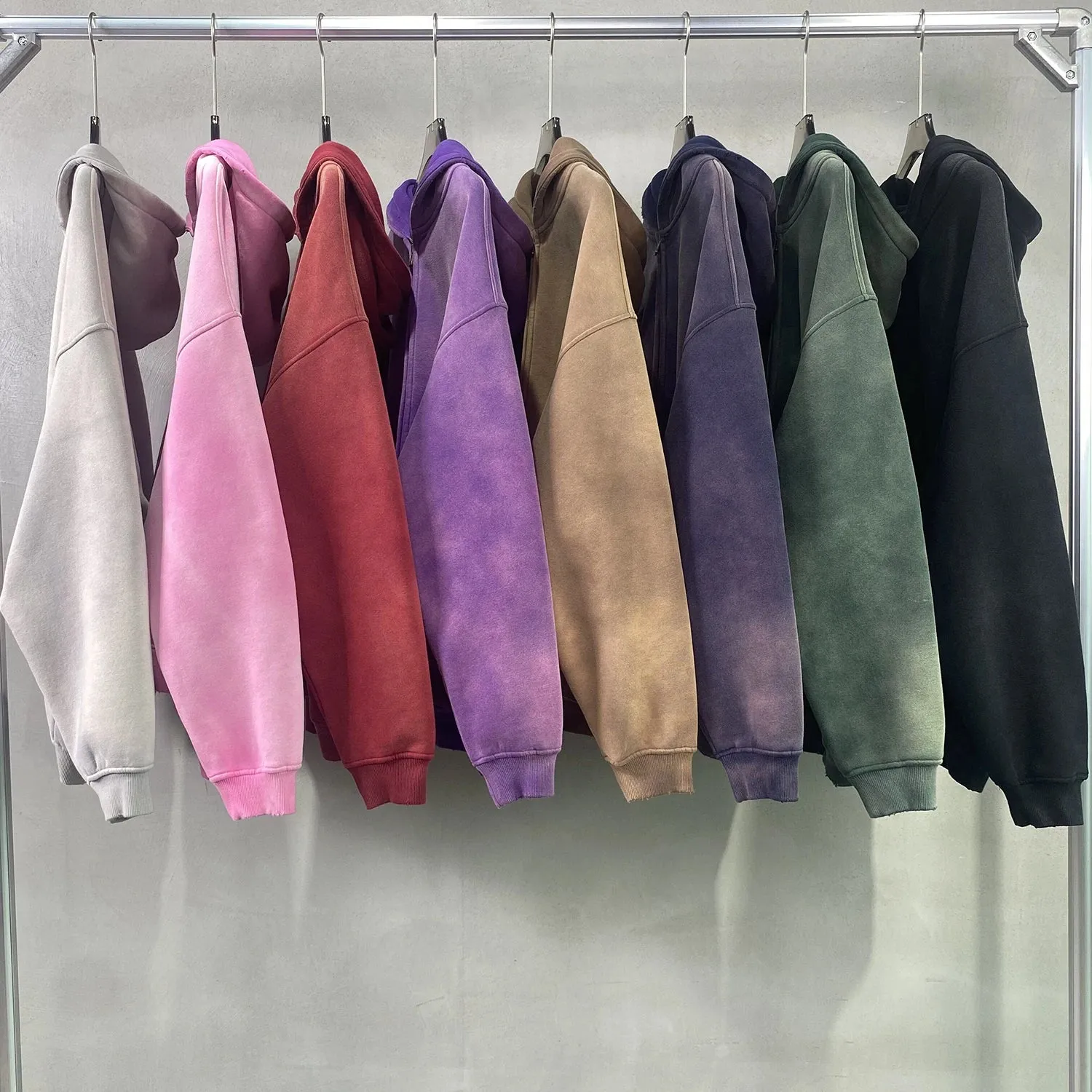 Aidase Men's Oversize Long Sleeve Washed Double Zipper Cardigan Hoodies Loose Plus Plush Gradient Women's Hooded Pullovers Winter