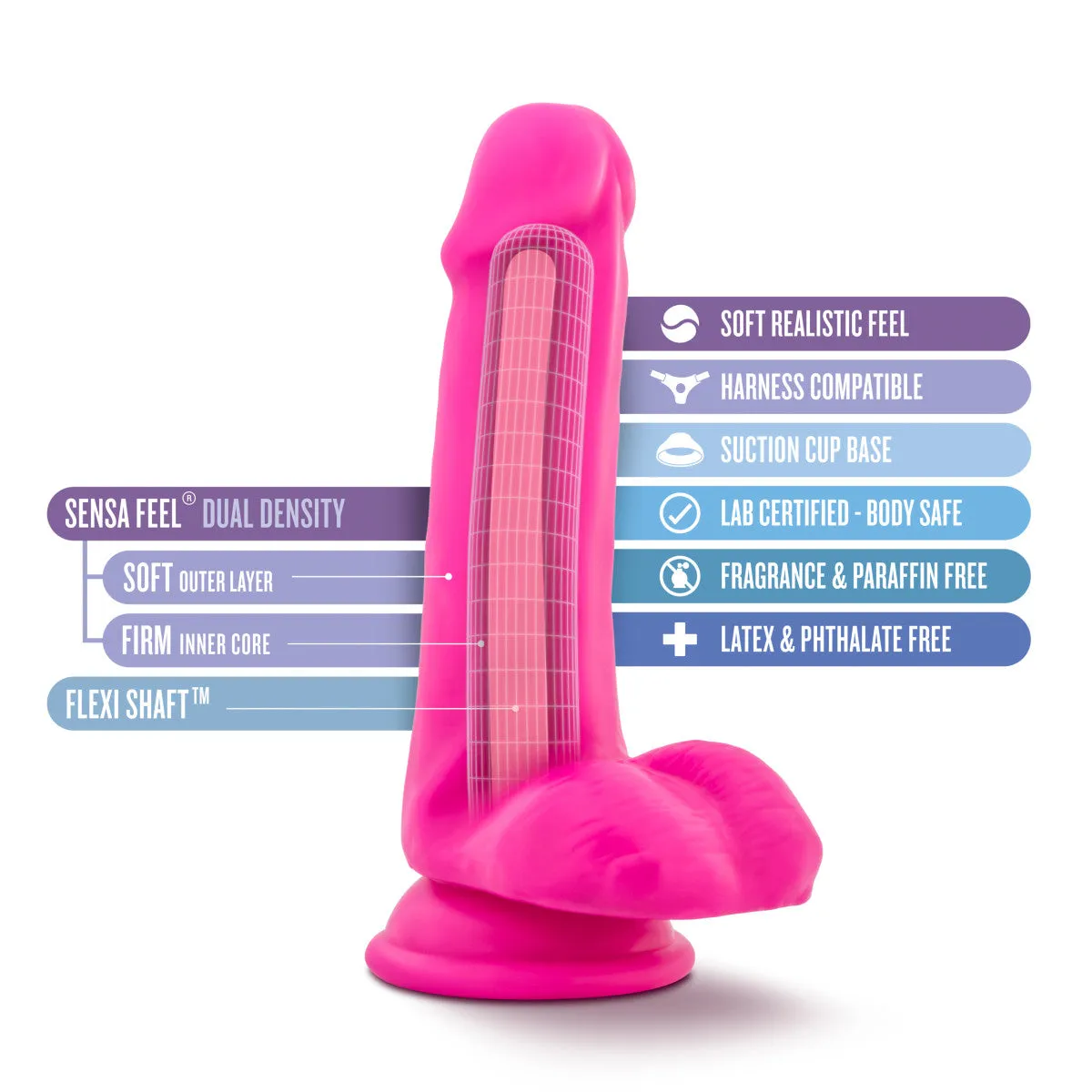 Au Naturel Bold By Blush® | Delight Realistic Pink 6.5-Inch Long Dildo With Balls & Suction Cup Base