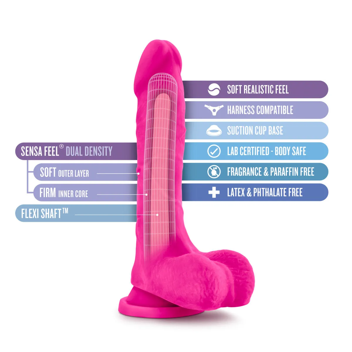 Au Naturel Bold By Blush® | Thrill Realistic Pink 8.5-Inch Long Dildo With Balls & Suction Cup Base