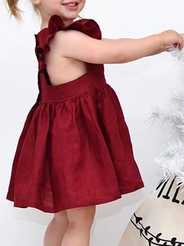 Baby Little Girls Flutter Sleeve Solid Color Dress
