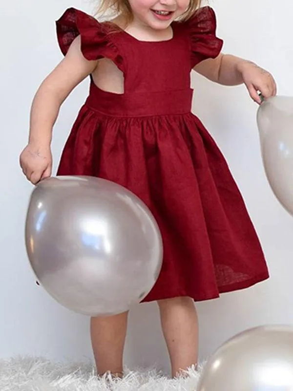 Baby Little Girls Flutter Sleeve Solid Color Dress
