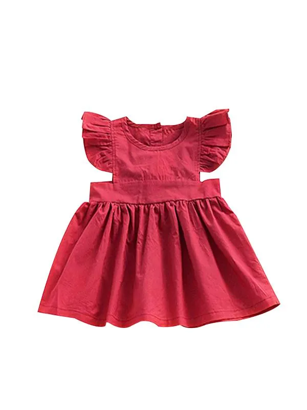 Baby Little Girls Flutter Sleeve Solid Color Dress