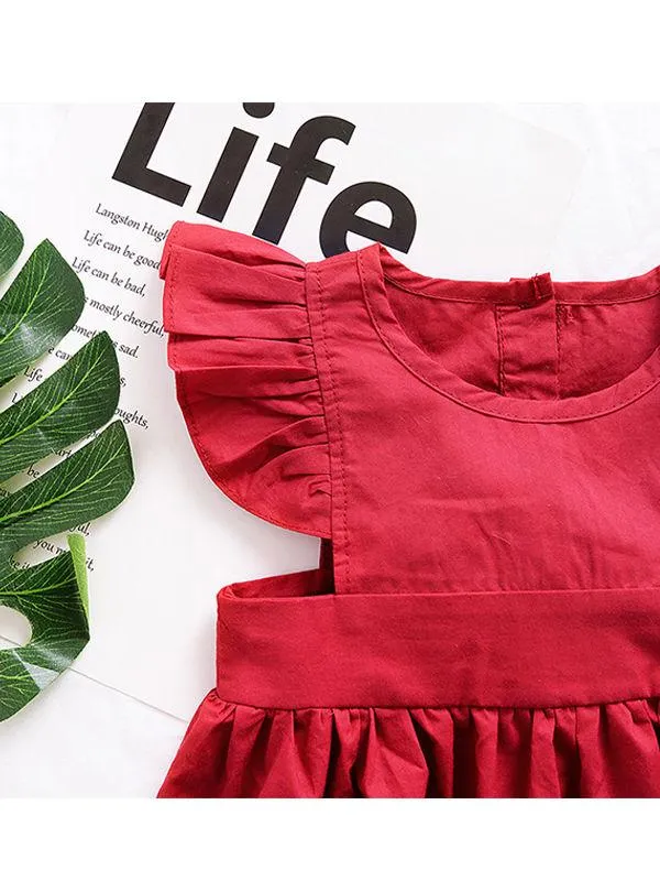 Baby Little Girls Flutter Sleeve Solid Color Dress