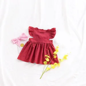 Baby Little Girls Flutter Sleeve Solid Color Dress