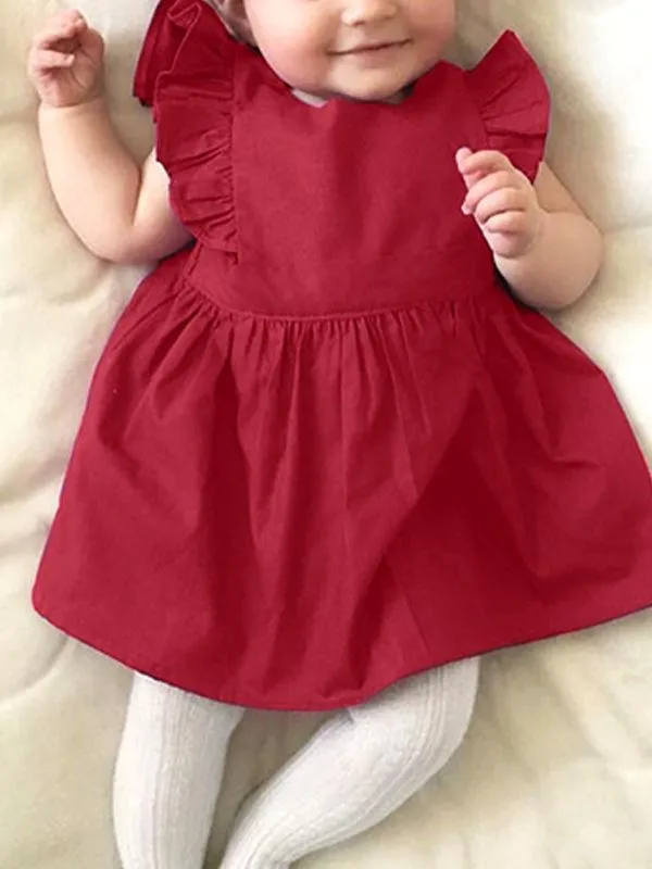 Baby Little Girls Flutter Sleeve Solid Color Dress
