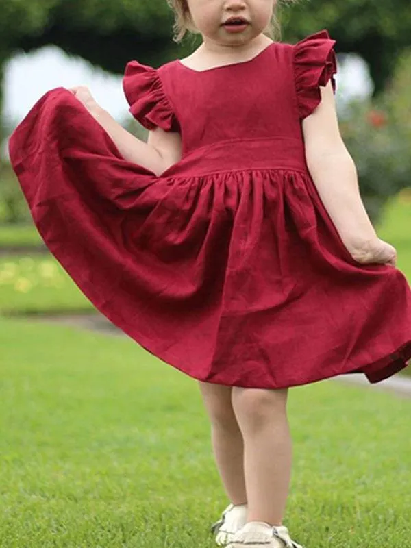 Baby Little Girls Flutter Sleeve Solid Color Dress