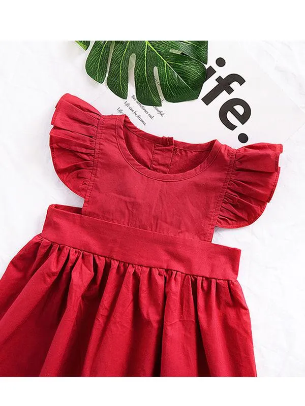 Baby Little Girls Flutter Sleeve Solid Color Dress