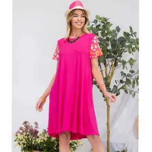 Bright Pink Printed Sleeve Dress