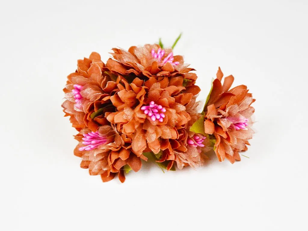 Brown Pink Designer Fabric Flowers