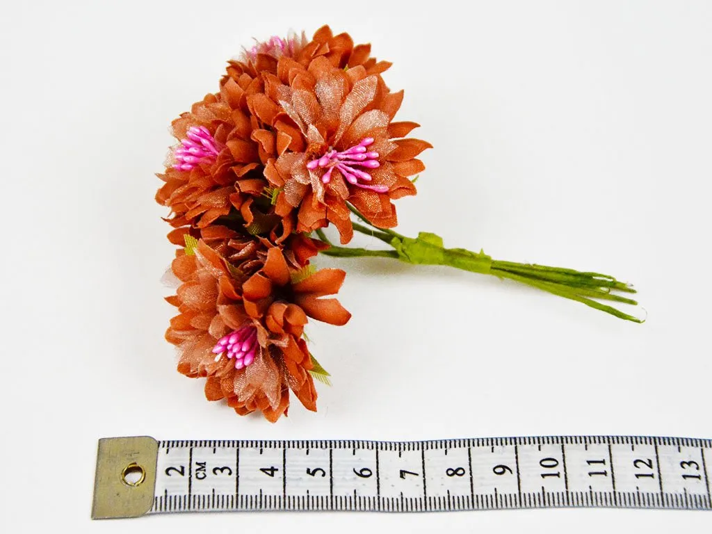 Brown Pink Designer Fabric Flowers