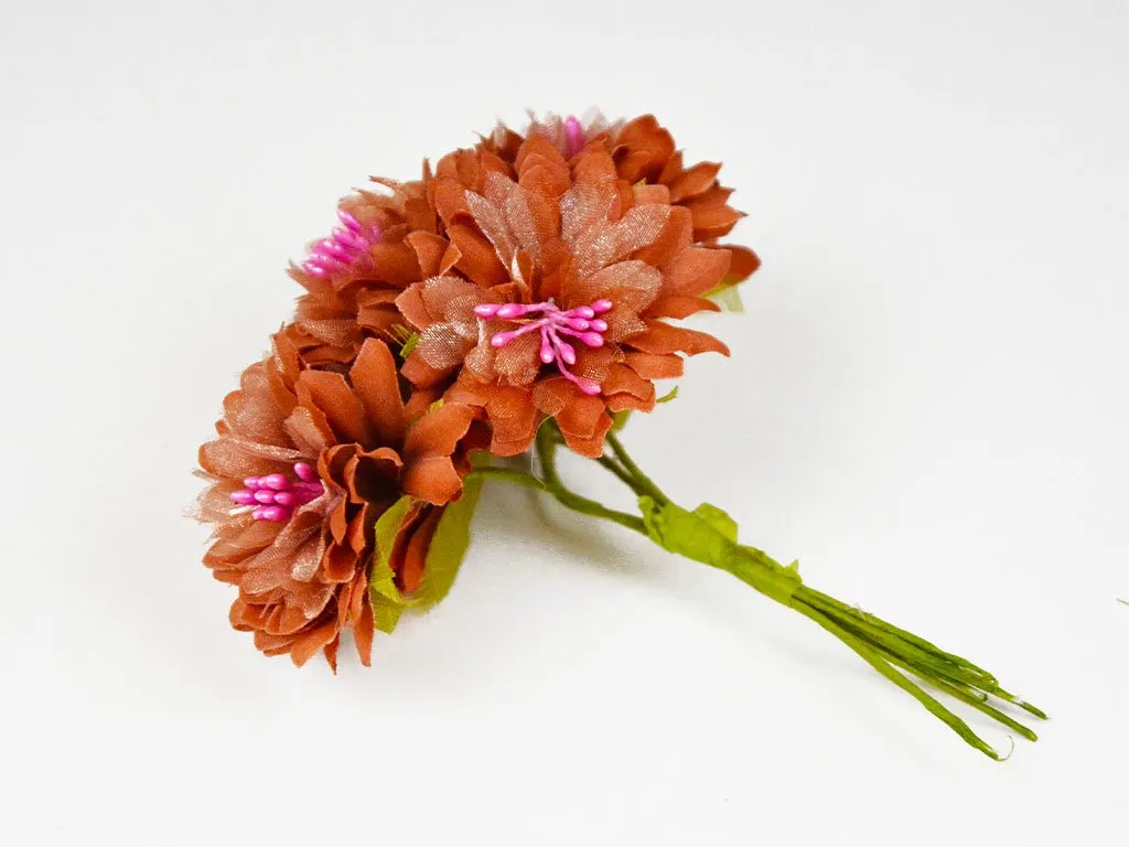 Brown Pink Designer Fabric Flowers