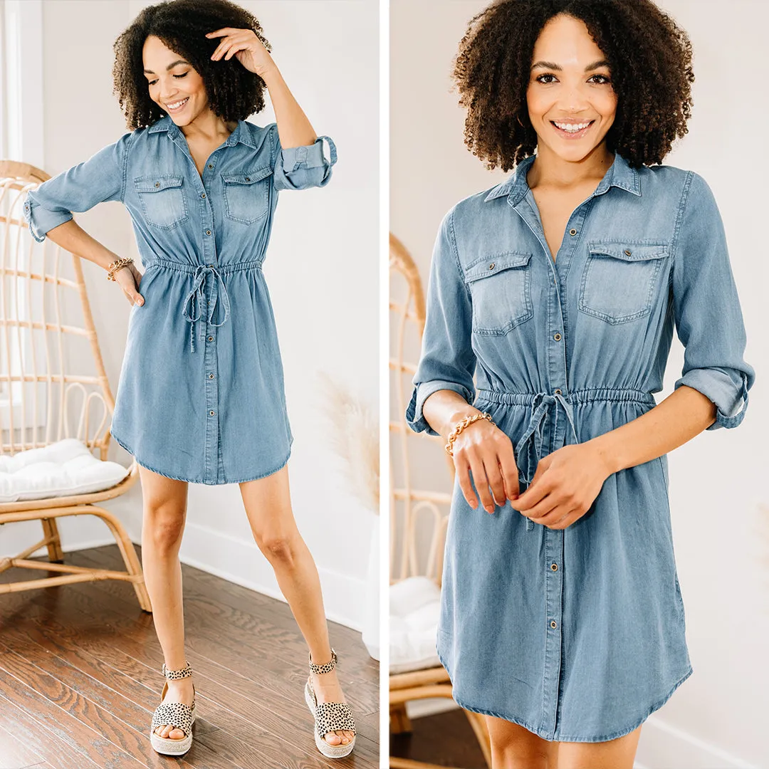 By This Time Blue Chambray Dress