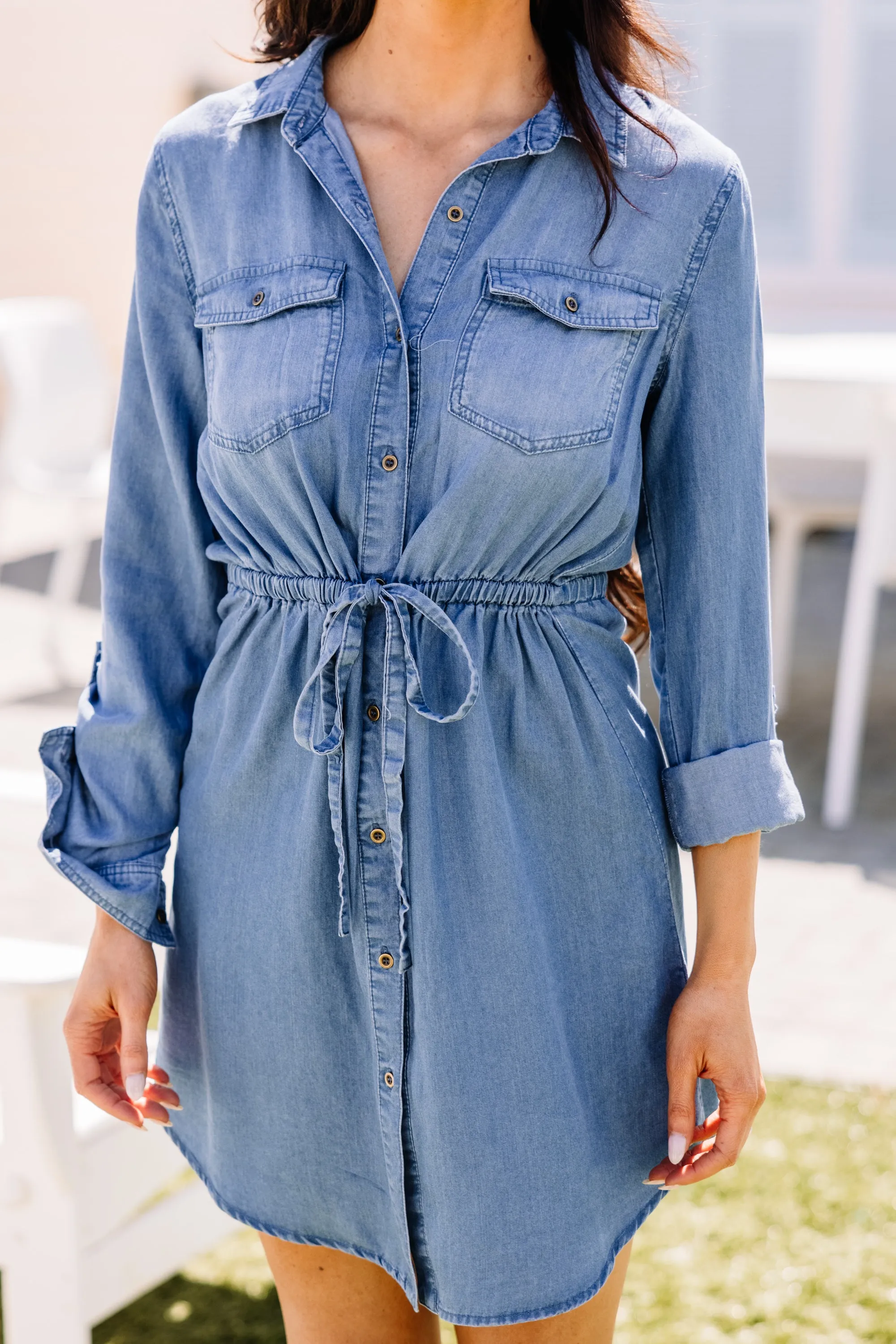 By This Time Blue Chambray Dress
