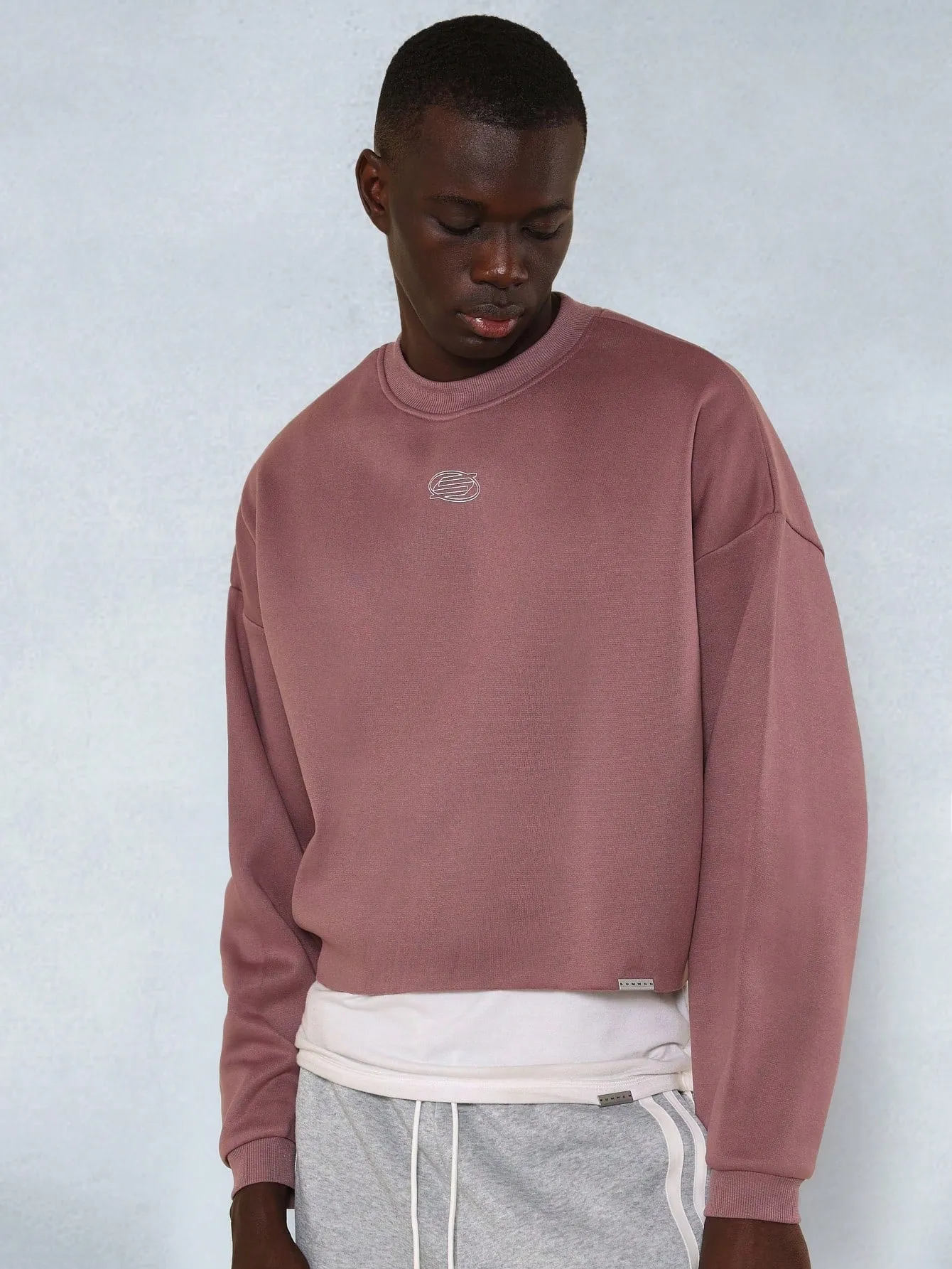 Crop Fit Crew Neck Long Sleeve Sweatshirt With Small Graphic Print