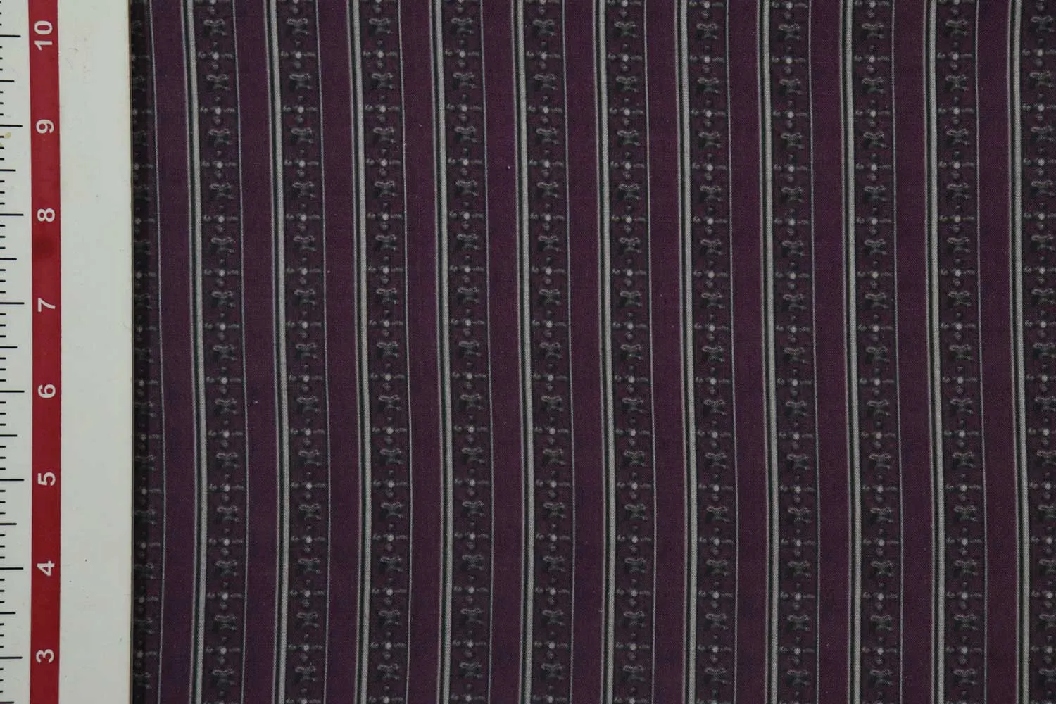 Deep Purple & Black Stripes Printed Cotton Muslin Fabric