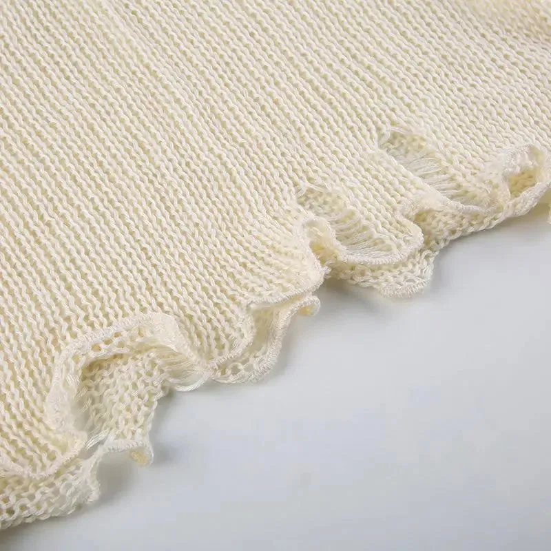 Girlary Pierced women crop tops fit into Y2K fashion with sexy long sleeved street wear through knitted smock pullovers 2024