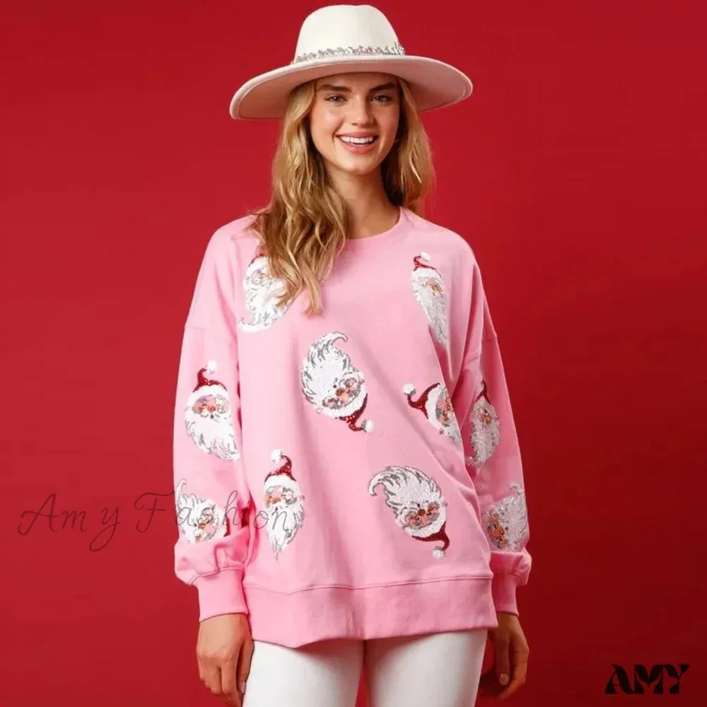 Glitter Patchwork Vintage Harajuku Slim Long Sleeve Christmas Hoodie Streetwear