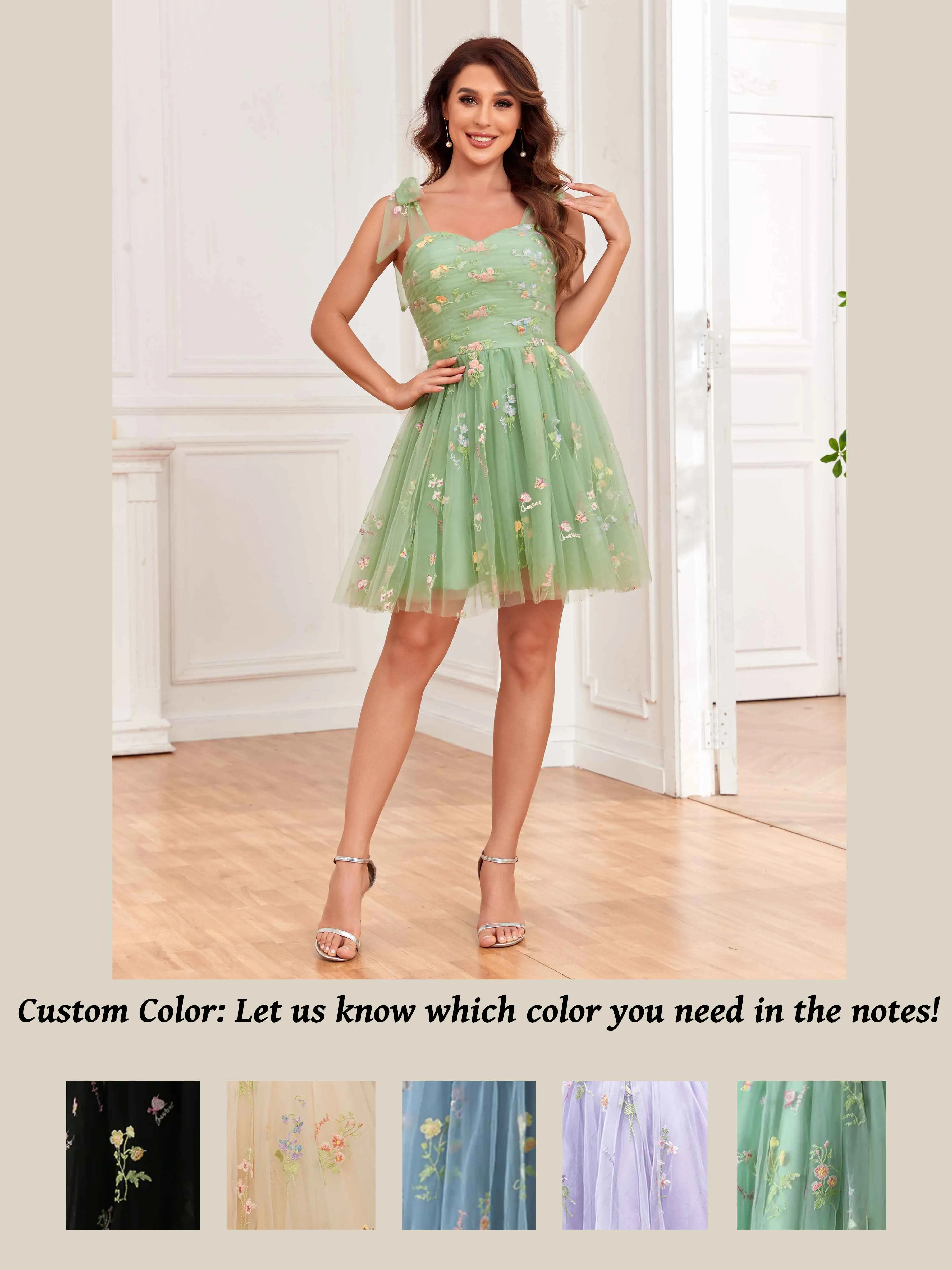 Hadley Trendy Flower Embroidery Short Tulle Homecoming Dresses