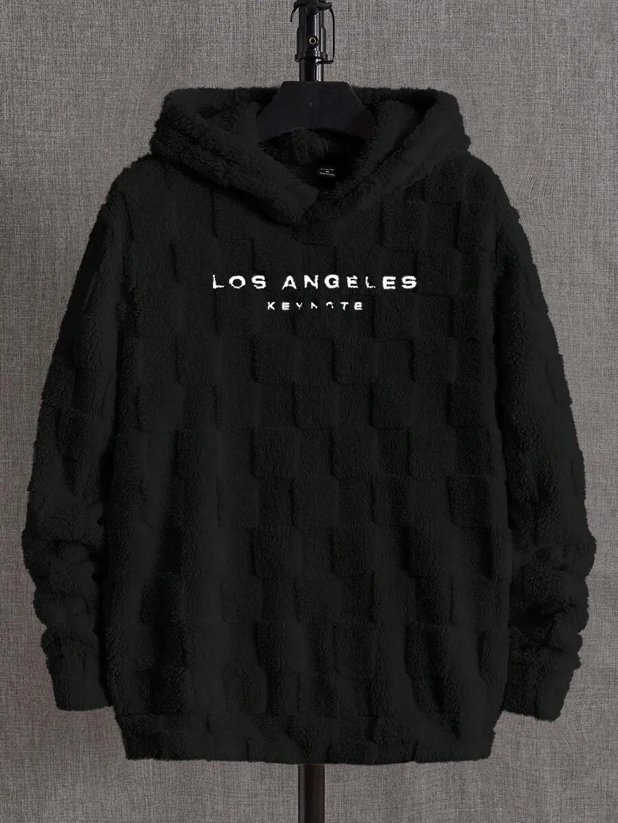 Hooded Plush Sweatshirt With Letter Embroidery