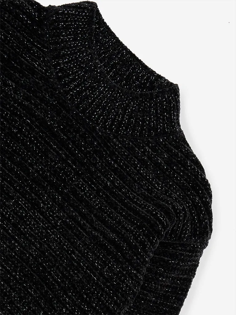 HOP Kids Black Knitted Shimmer Detailed Sweater