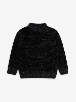 HOP Kids Black Knitted Shimmer Detailed Sweater
