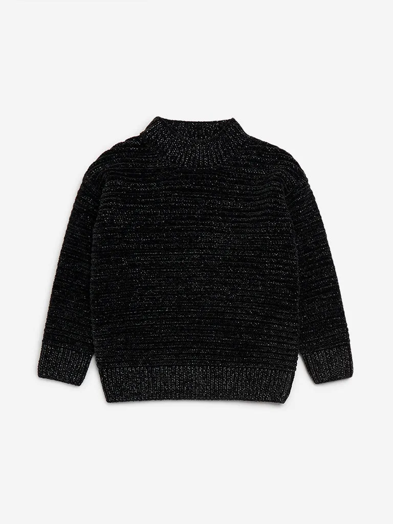 HOP Kids Black Knitted Shimmer Detailed Sweater