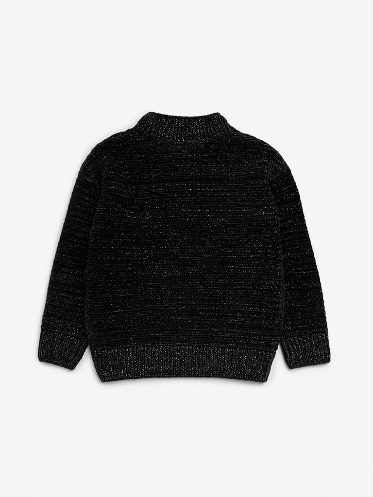 HOP Kids Black Knitted Shimmer Detailed Sweater