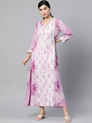 Indibelle Rayon Floral Print Maxi Dress (Purple)