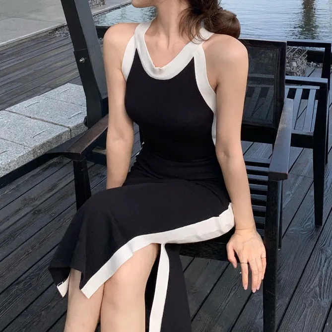 Knitted Round Neck High Waist Cami Sundresses