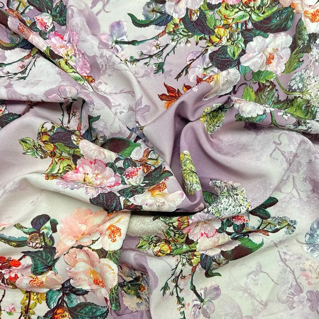 Lilac Meadow Lightweight Soft Touch Polyester Fabric