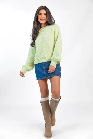 Longer Nights Lime Fuzzy Pocketed Sweater SALE