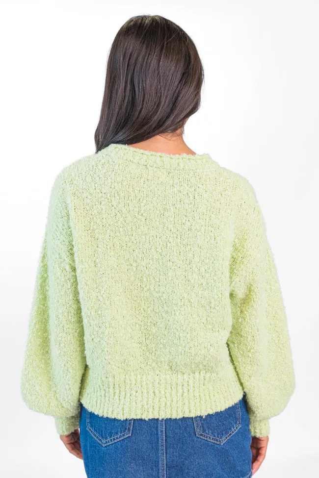 Longer Nights Lime Fuzzy Pocketed Sweater SALE