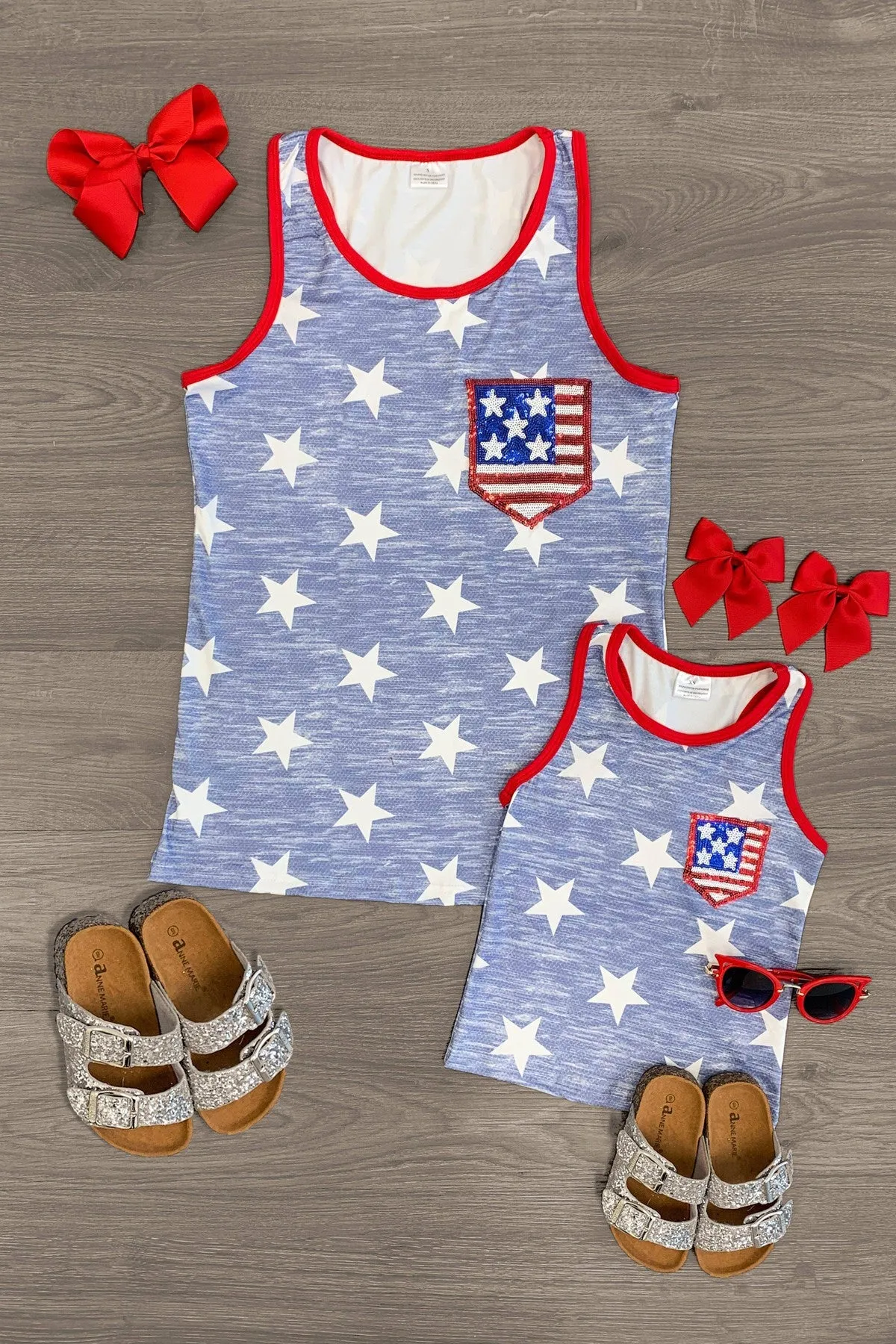 Mom & Me - Patriotic Sequin Pocket Tank Top