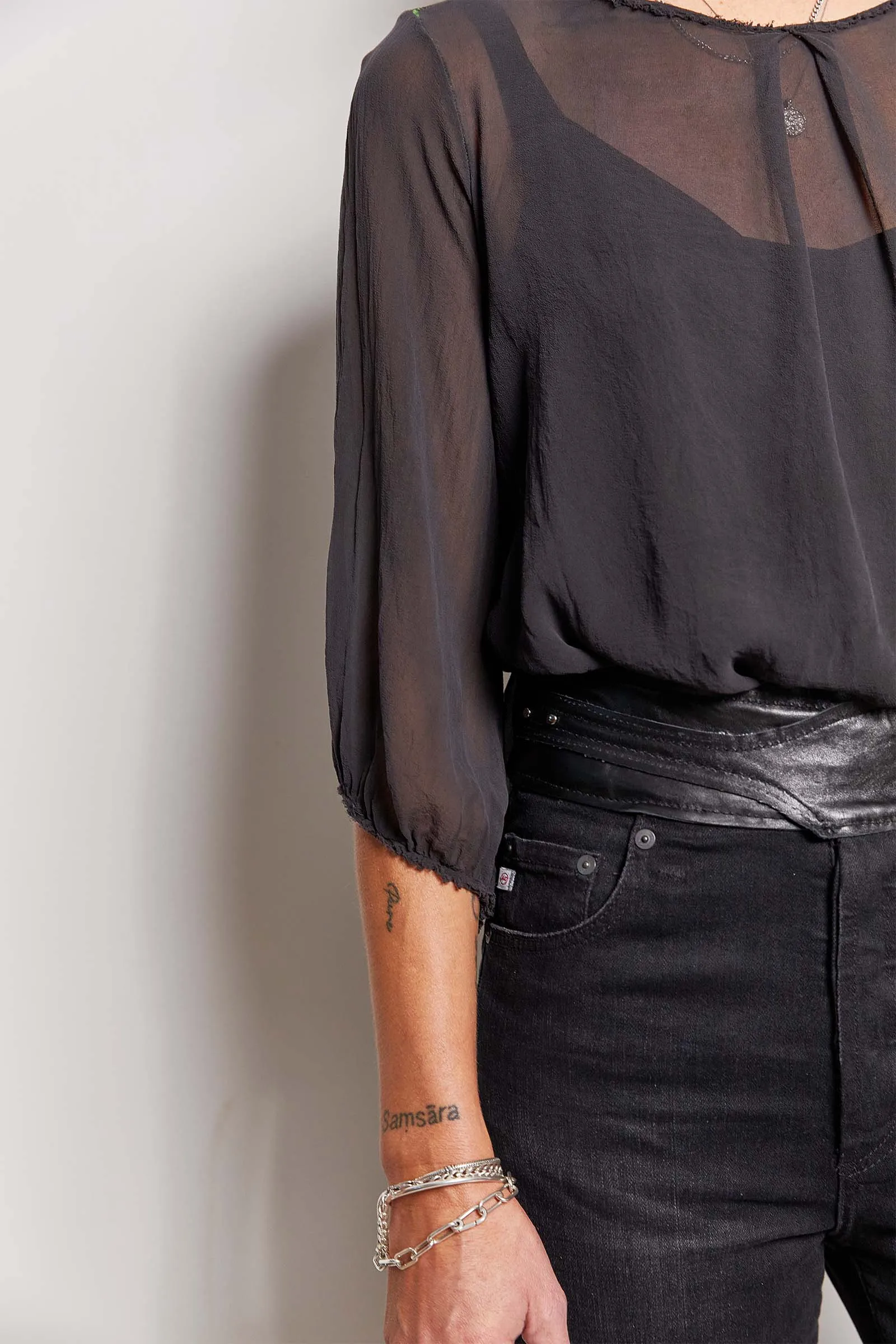 olive over-dyed silk top
