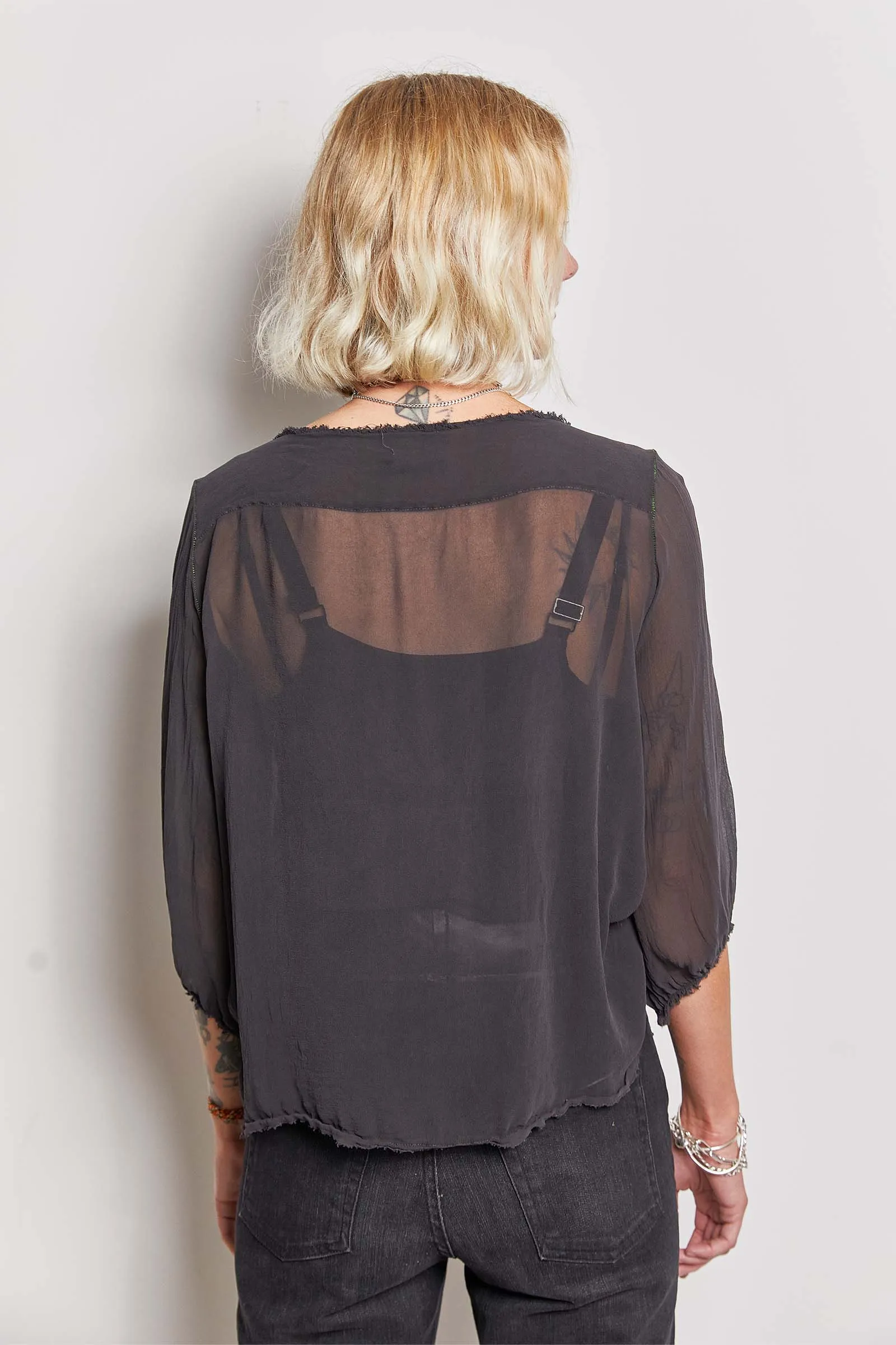 olive over-dyed silk top