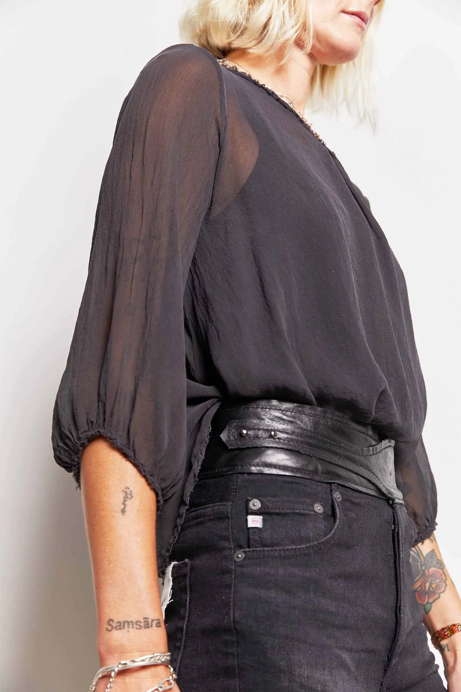 olive over-dyed silk top