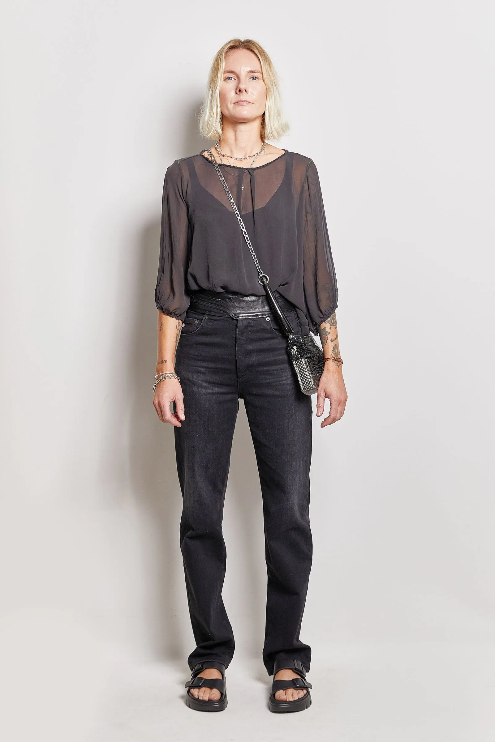 olive over-dyed silk top