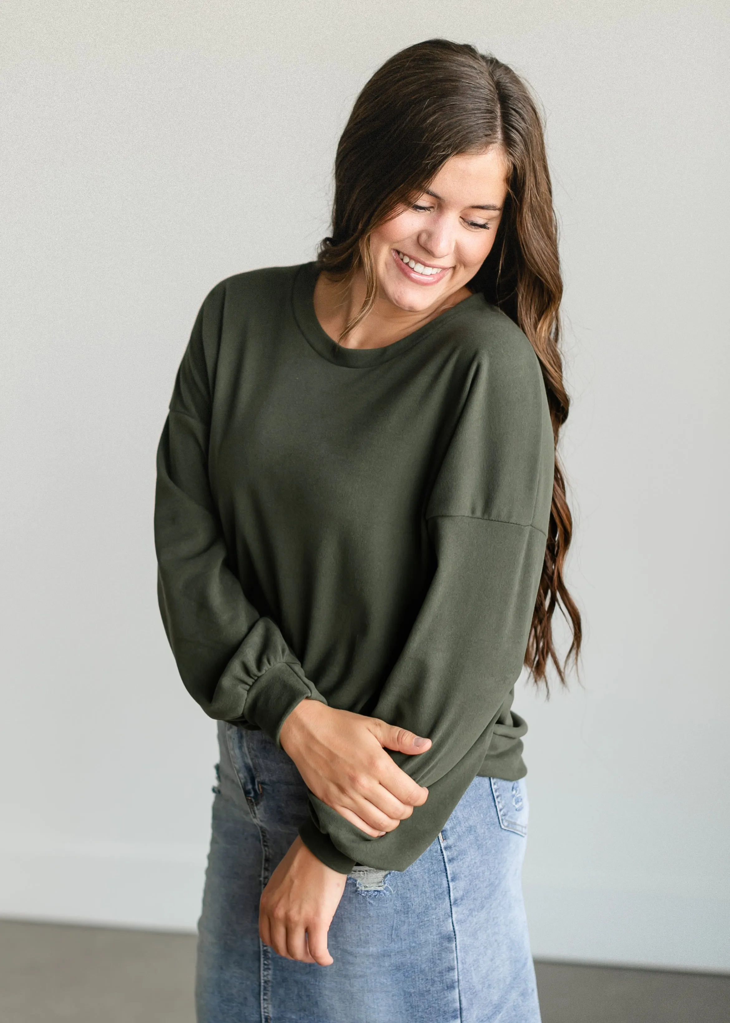 Olive Soft Crewneck Pullover Top - FINAL SALE