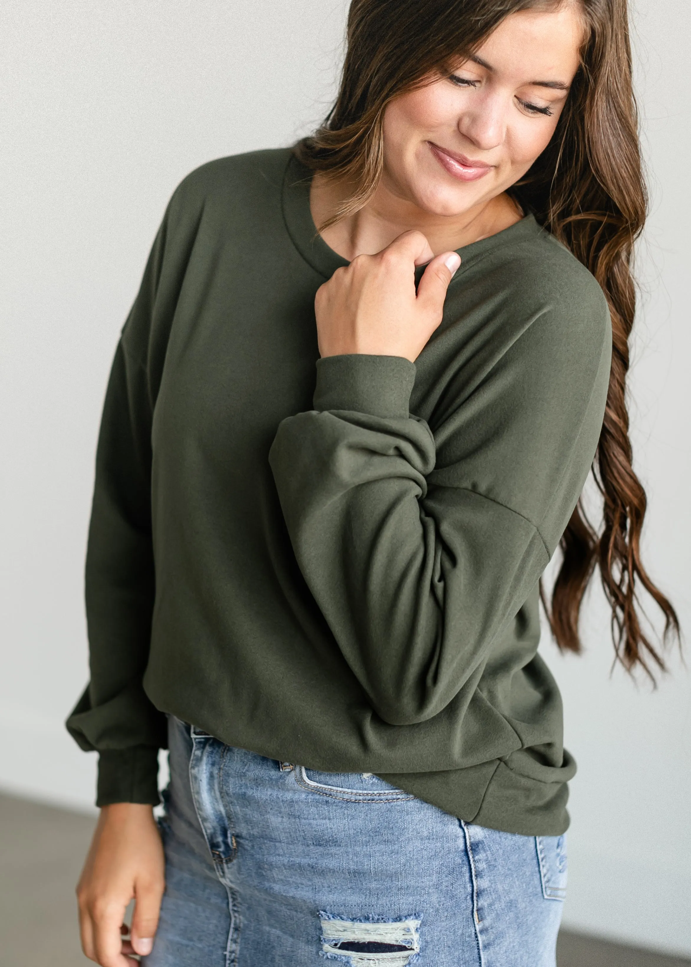 Olive Soft Crewneck Pullover Top - FINAL SALE