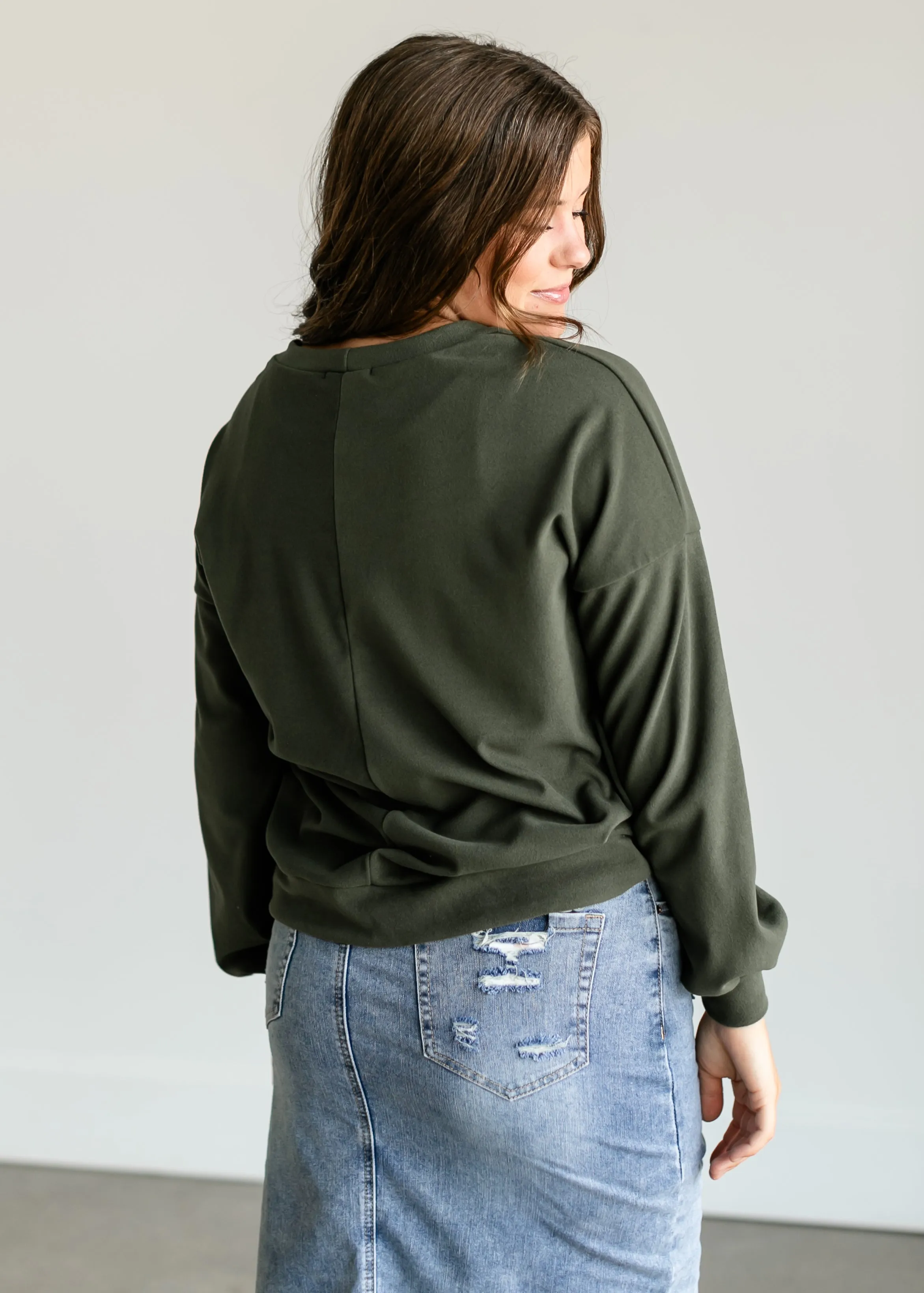 Olive Soft Crewneck Pullover Top - FINAL SALE