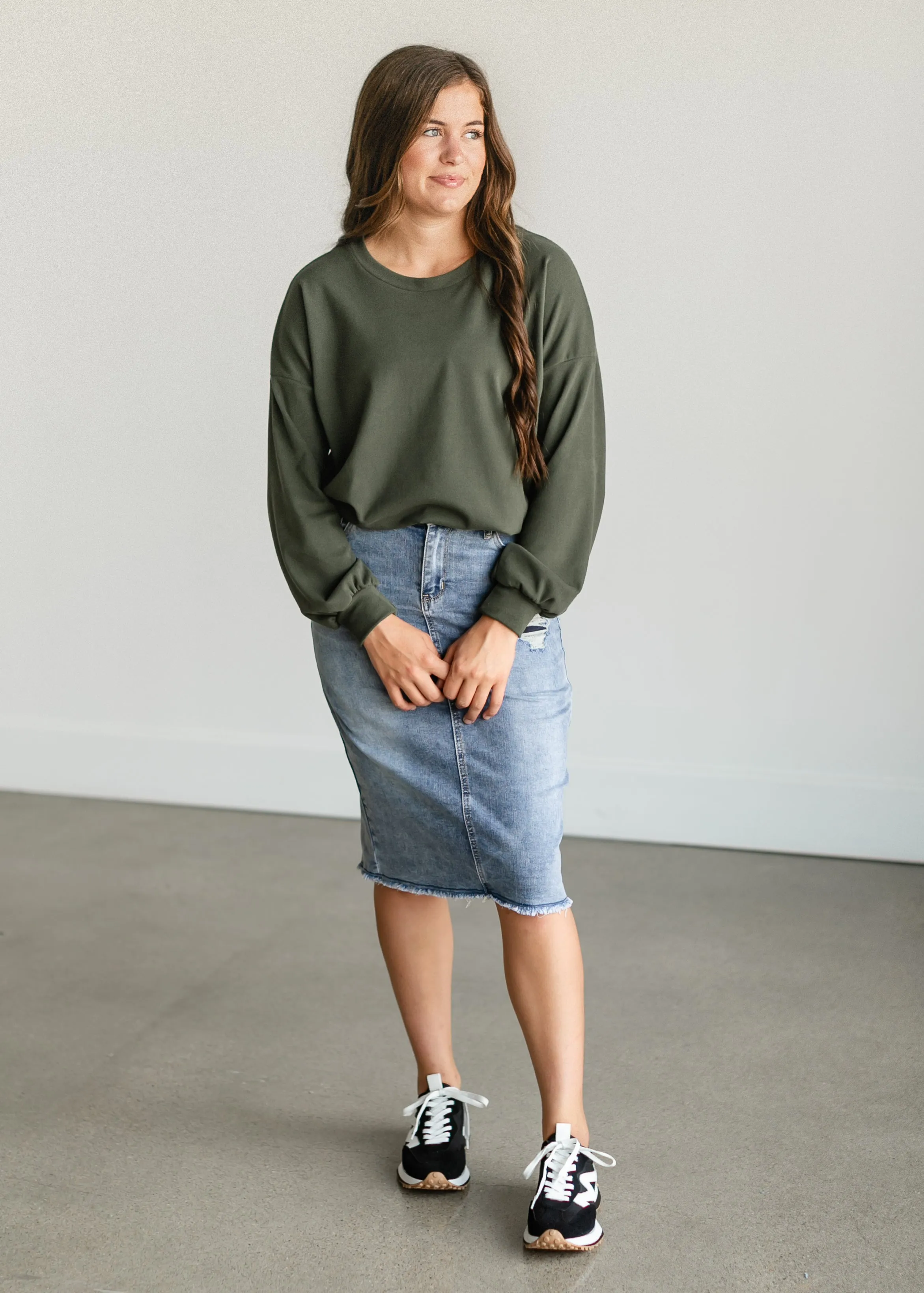 Olive Soft Crewneck Pullover Top - FINAL SALE