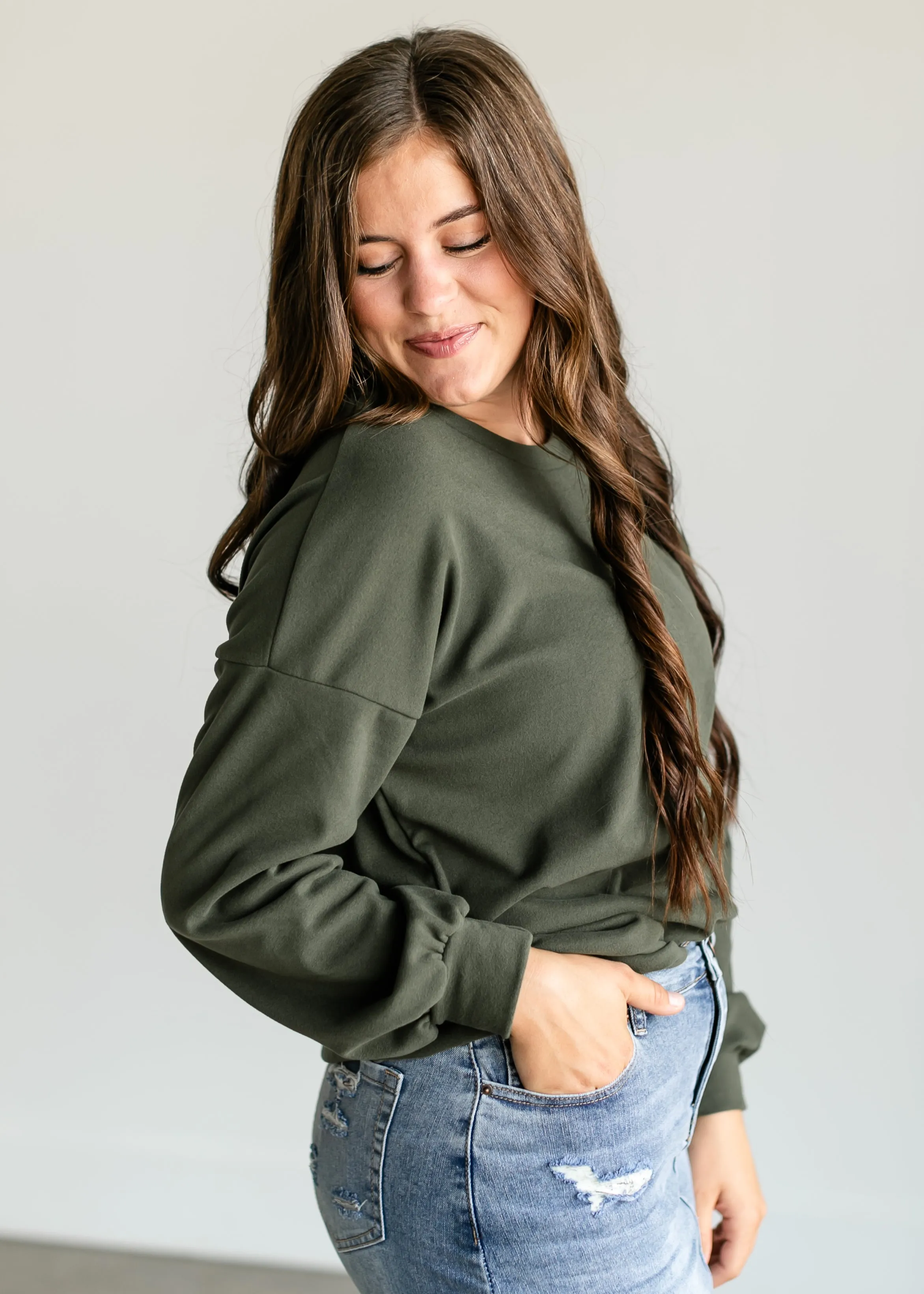 Olive Soft Crewneck Pullover Top - FINAL SALE