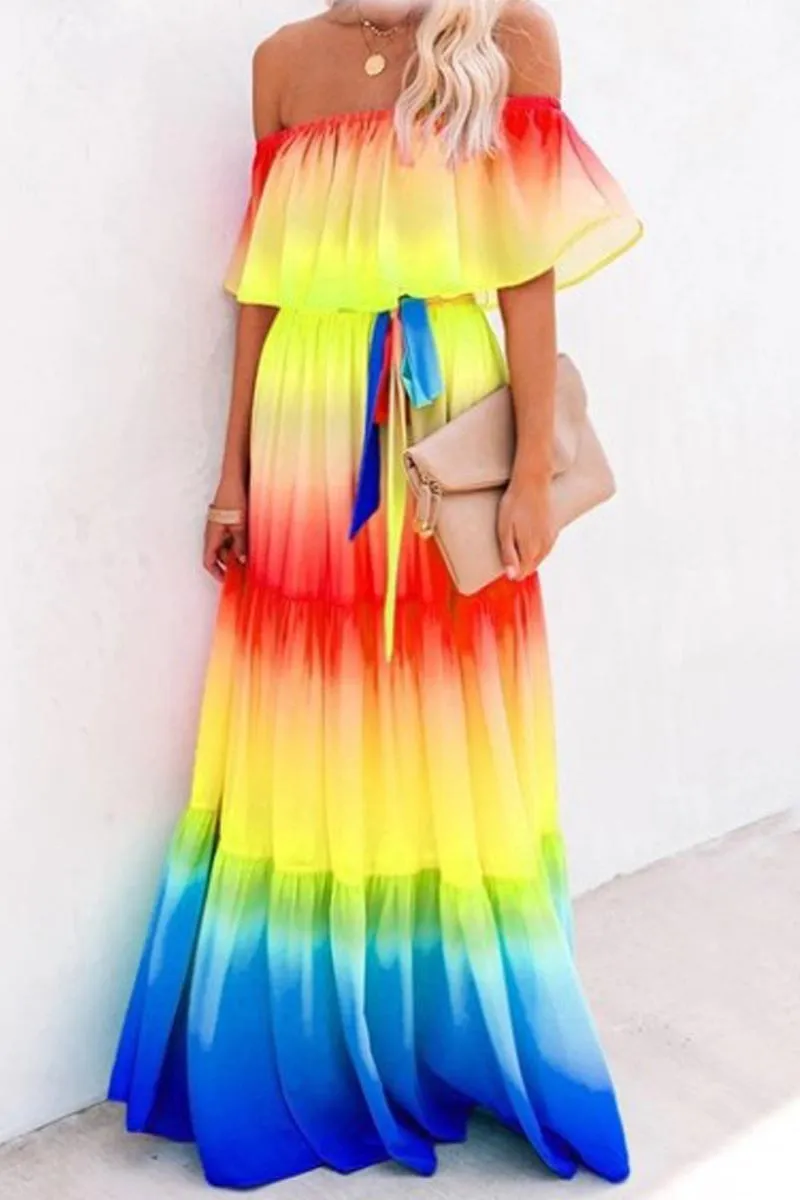 One Shoulder Tie-dye Trendy Baby Blue Mini Dress