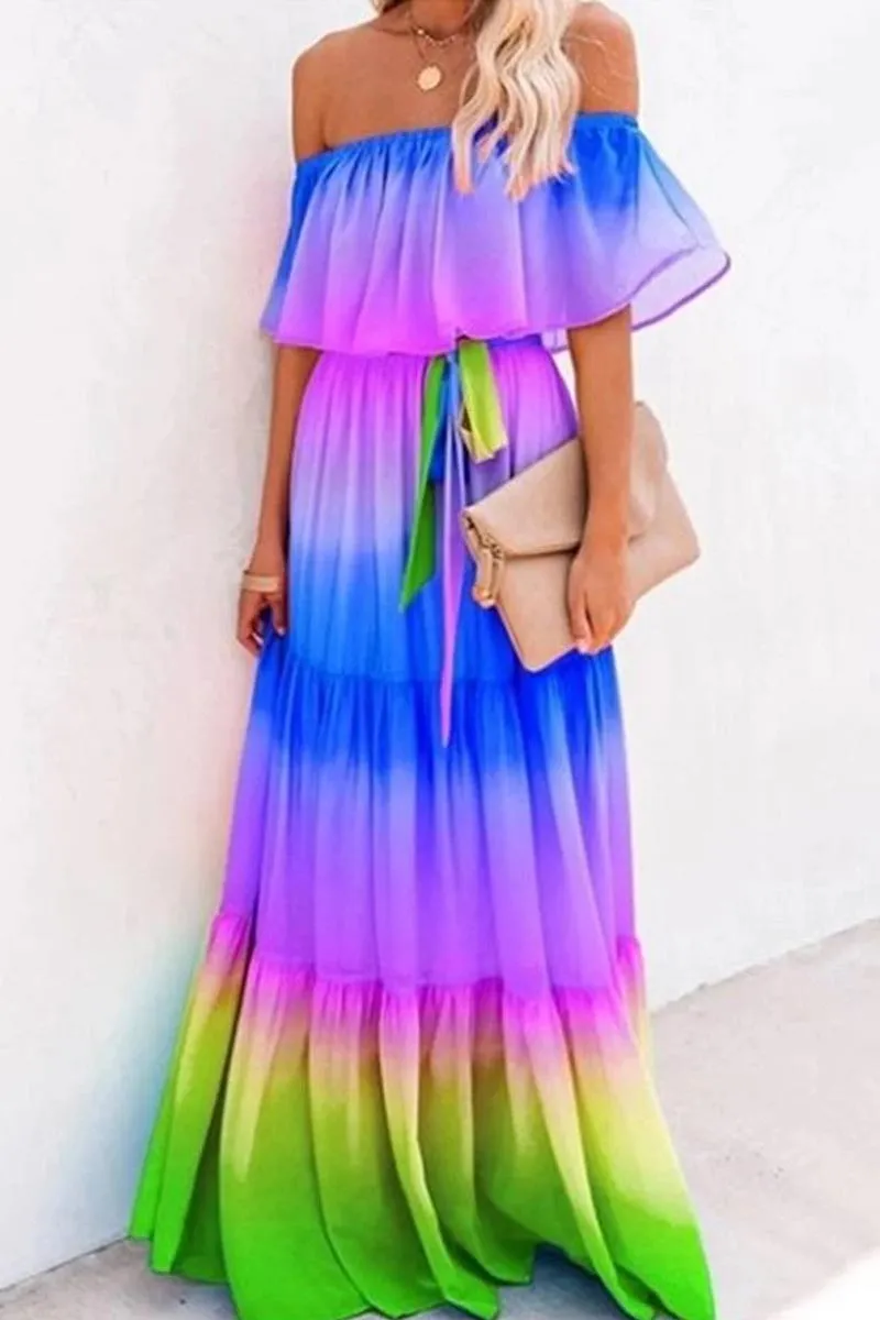 One Shoulder Tie-dye Trendy Baby Blue Mini Dress